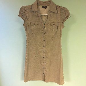 Brown & White Pinstripe Shirt Dress